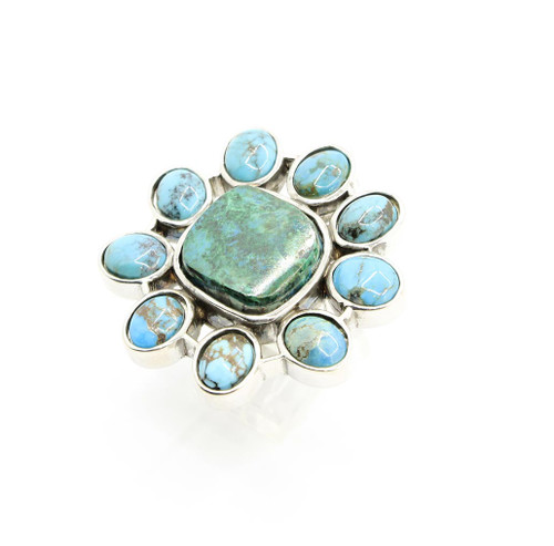 Larger Cluster Sterling Silver Turquoise Ring 020724