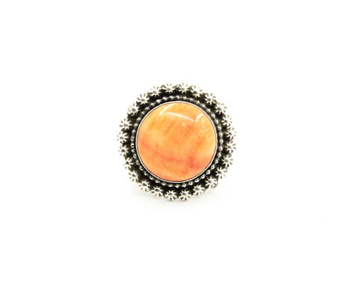 Sterling Silver Round Orange Oyster Shell ring 021324