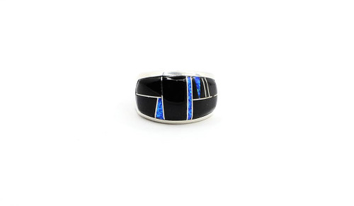 Sterling Silver Black Onyx and Blue Opal Band 041124