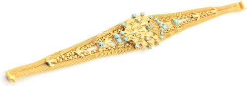 24K Gold Sleeping Beauty Turquoise and Diamonds Bracelet 052024