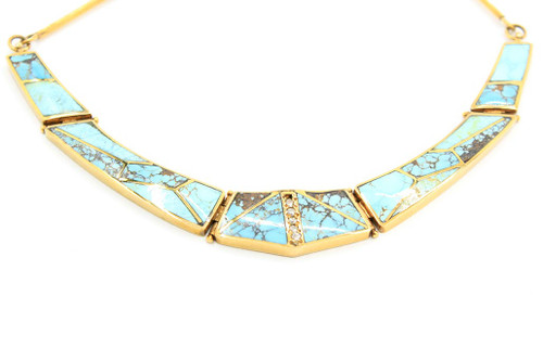 14K Gold Turquoise Necklace & Earring Set 071720
