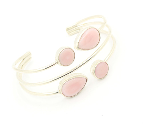 Sterling Silver Pink Puka Shell Bracelet 061224