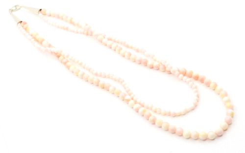 Sterling Silver 2 Strained Pink Puka Shell Necklace 061324