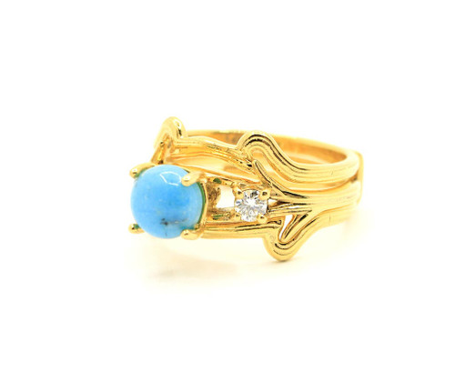 14K Gold Turquoise and Diamond Branch Ring Set 081524 14K Gold Turquoise and Diamond Branch Ring Set 081524