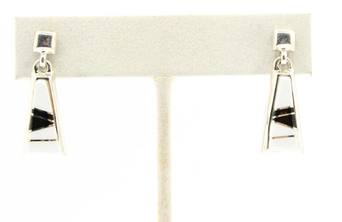 Sterling Silver White Buffalo and Onyx Inlay earrings 091324 Sterling Silver White Buffalo and Onyx Inlay earrings 091324