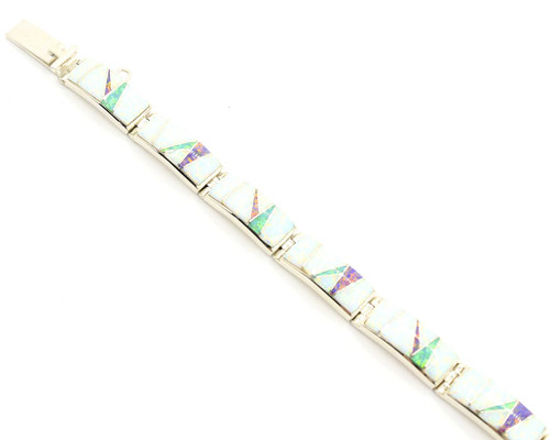 Sterling Silver Tricolor Opal Link Bracelet 091324 Sterling Silver Tricolor Opal Link Bracelet 091324