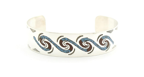 Sterling Silver Chip in Lay Cuff Bracelet 120424