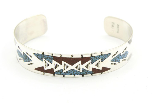 Sterling Silver Chip in lay Cuff Bracelet 100324