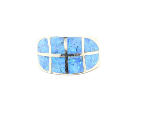 Sterling Silver and Blue opal Band Ring 121424