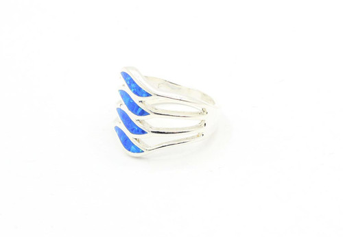 Sterling Silver 4 Stack Blue Opal Ring 121824