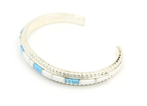 Sterling Silver White Buffalo and Turquoise Cuff Bracelet 010425 Sterling Silver White Buffalo and Turquoise Cuff Bracelet 010425