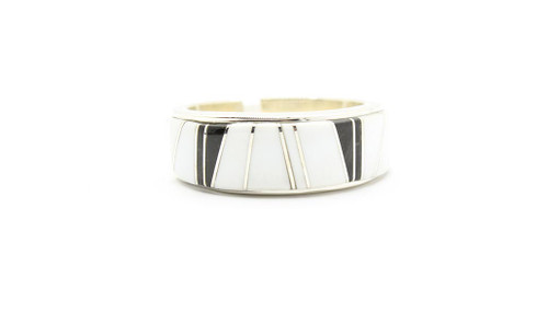 Sterling Silver Men's White Buffalo and Onyx Ring 010625 Sterling Silver Men's White Buffalo and Onyx Ring 010625