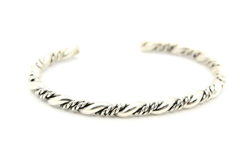Sterling Silver Double Band Rope Cuff Bracelet 011125