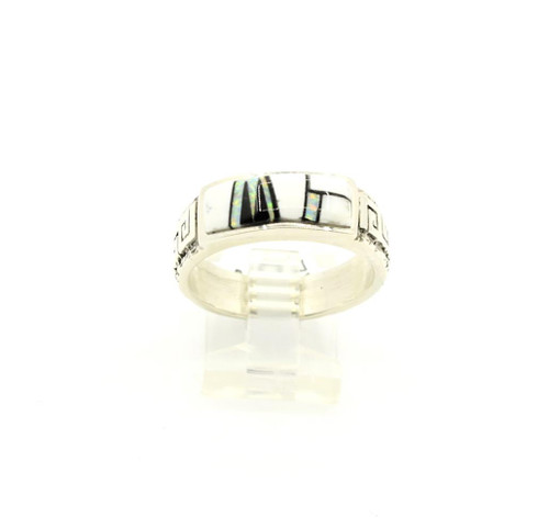 Sterling Silver White Buffalo Hand Etching Band 032525