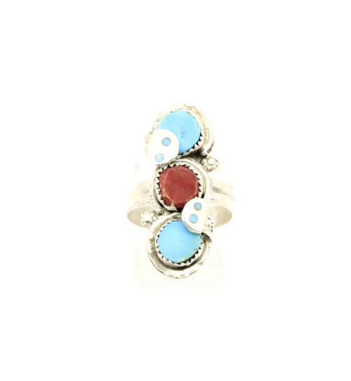 Sterling Silver Turquoise and Coral Effie Ring 032525