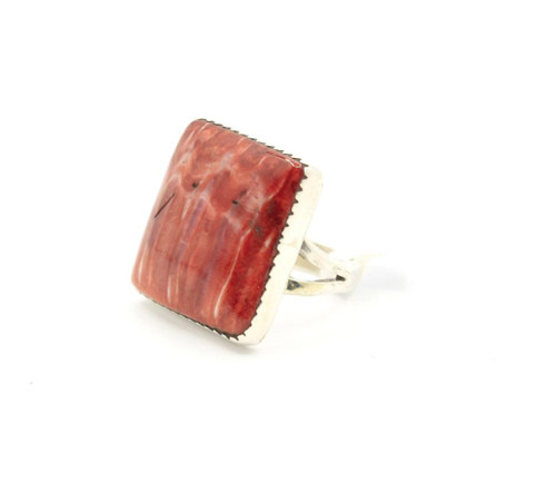 Sterling Silver Square Red Oyster Shell Ring 031025