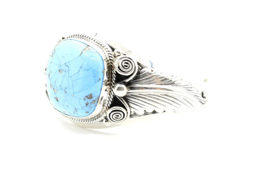 Sterling Silver Large Kingman Turquoise with Feather Bracelet 042925