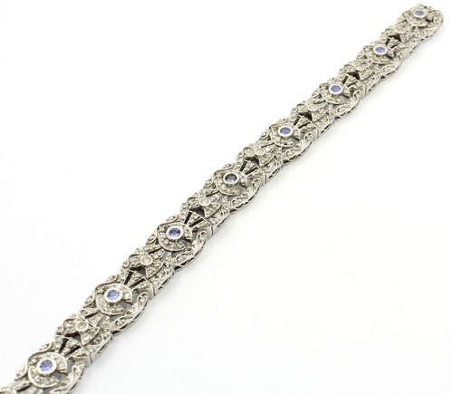 14K White Gold Diamond and Tanzanite Link Bracelet 050625 