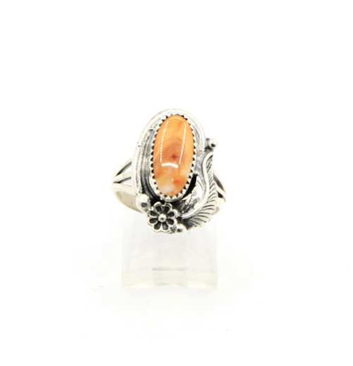Sterling Silver Orange Oyster Shell Feather Ring 051425