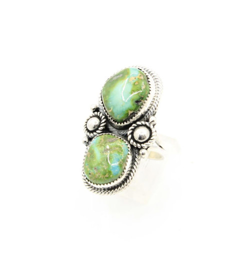 Two Stone Sterling Silver Sonoran Turquoise Ring 051425 Two Stone Sterling Silver Sonoran Turquoise Ring 051425