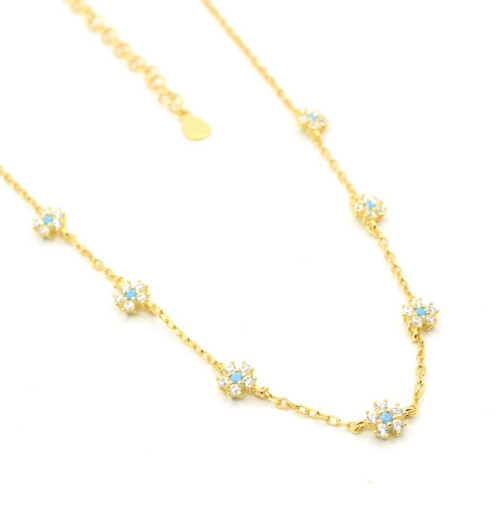 Gold Rhodium Turquoise with Crystal Necklace 082525