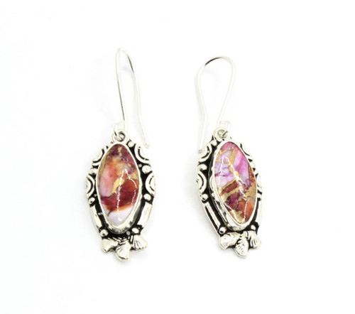 Sterling Silver Oblong Purple Spiny Oyster Dangle Earrings 100425 Sterling Silver Oblong Purple Spiny Oyster Dangle Earrings 100425