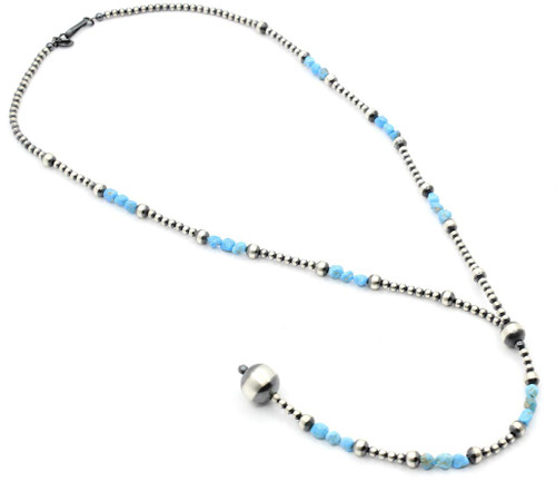 Sterling Silver Navajo Pearl Lanyard with Turquoise Necklace 101325