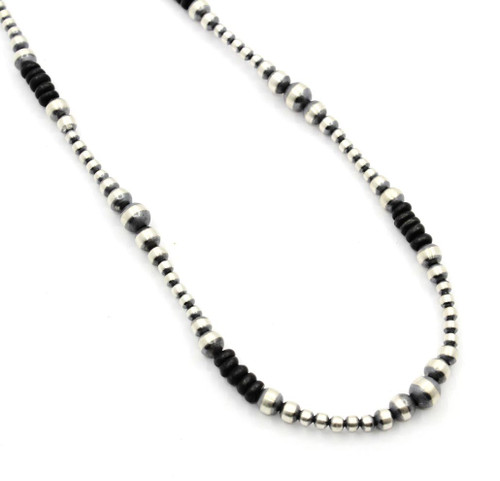Sterling Silver Black Onyx Disc and Navajo Pearl Necklace 101425