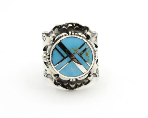 Sterling Silver Kingman Turquoise Wide Band Ring 011226