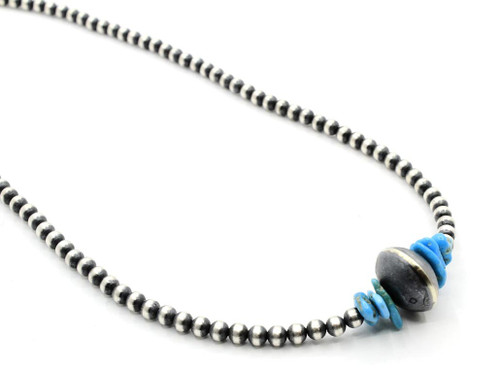 Sterling Silver Pearls with Turquoise Necklace 011326