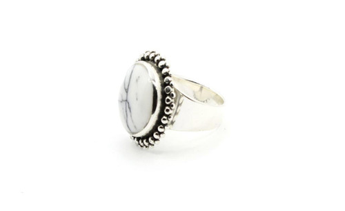 Sterling Silver White Buffalo Round ring 011526