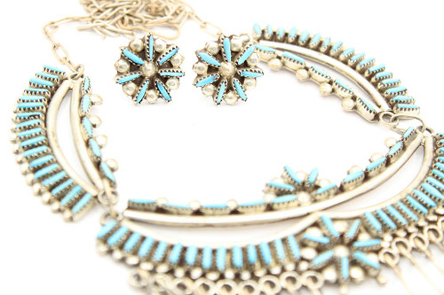 Sterling Silver Needlepoint Necklace Earring Set Sterling Silver Needlepoint Necklace Earring Set