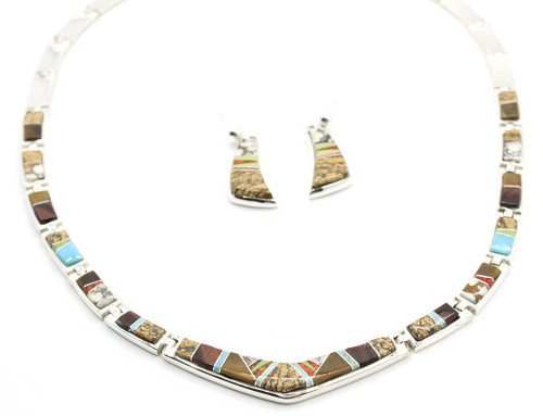 Sterling Silver Earth Tone Necklace and Earring set 011626