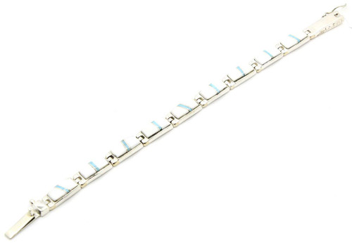 Sterling Silver White Buffalo and Sleeping Beauty Turquoise Link Bracelet 011626