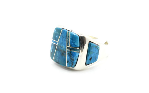 Sterling Silver Turquoise Inlayed Larger Square Ring 011626