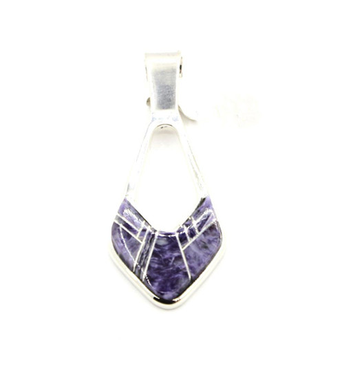 Sterling Silver Triangular Charoite Inlay Pendant 012026
