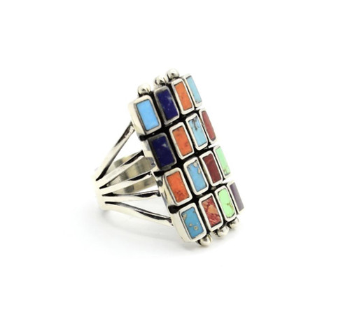 Large Sterling Silver Multi-color Rectangular ring 030726