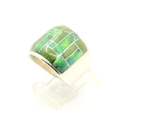 Sterling Silver Inlay Green Turquoise Wide Band Ring 030726