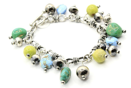 Sterling Silver Turquoise Charm Bracelet 030726
