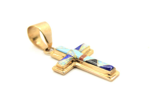 14K Gold Multi Color Cross Pendant 060326