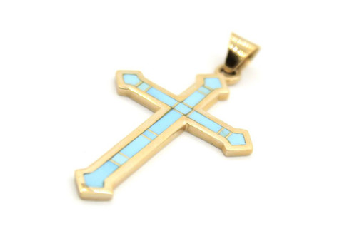 14K Gold Large Sleeping Beauty Turquoise Cross 060326