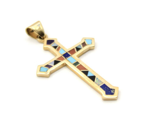 14K Gold Large Multi-Color Cross 060326