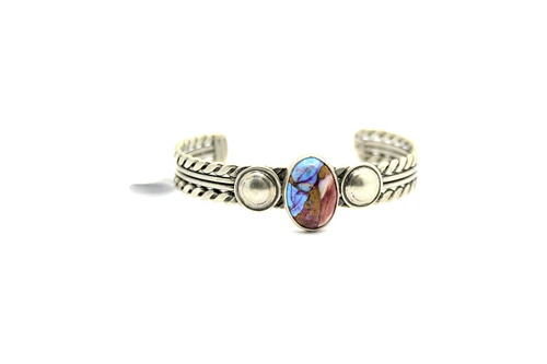 Sterling Silver Purple Mojave Turquoise Rope & Bead Cuff Bracelet 090126