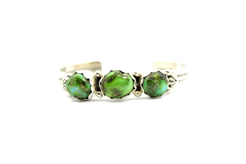 Sterling Silver Sonoran Gold Turquoise Three-Stone Cuff Bracelet 090126