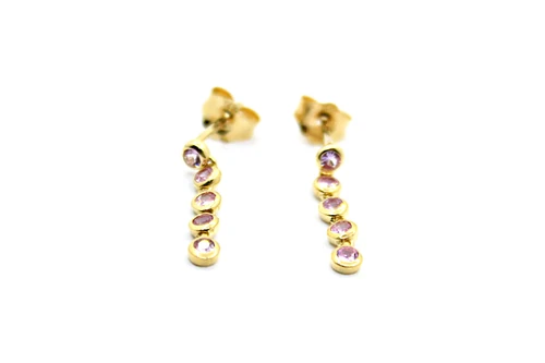 14K Yellow Gold Pink Sapphire Five-Stone Drop Earrings 090126