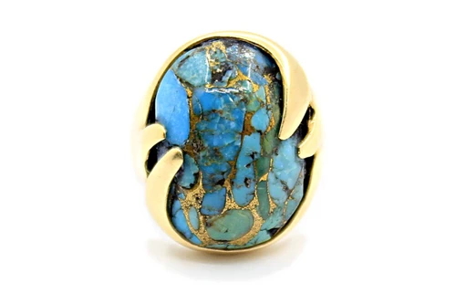 Gold Ring with Oval Copper-Matrix Turquoise 090926