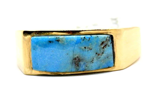 Gold Band with Rectangular Turquoise Inlay and Baguette Accent 090926