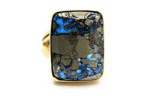 Gold Ring with Squared Dark Matrix Stone 090926