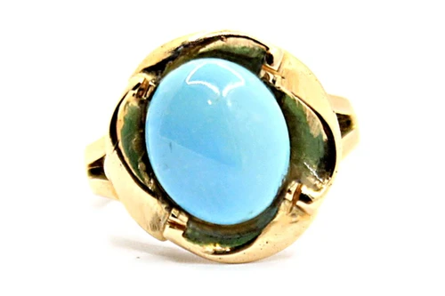 Gold Ring with Oval Turquoise in Twist Bezel 090926