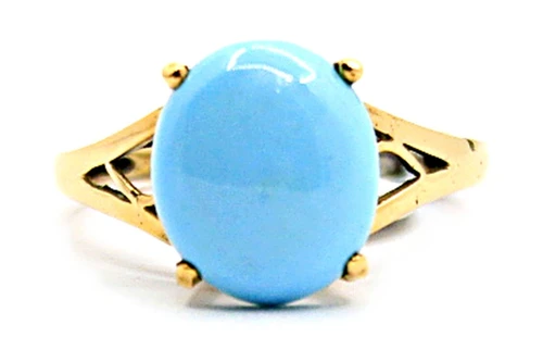 Gold Filigree Ring with Oval Turquoise Solitaire 090926